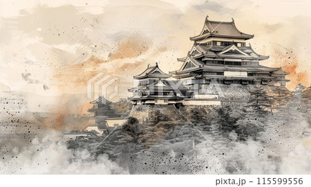 墨絵 寺 水墨画 歴史のイラスト素材 - PIXTA