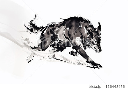 水墨画 動物 墨絵 オオカミのイラスト素材 - PIXTA