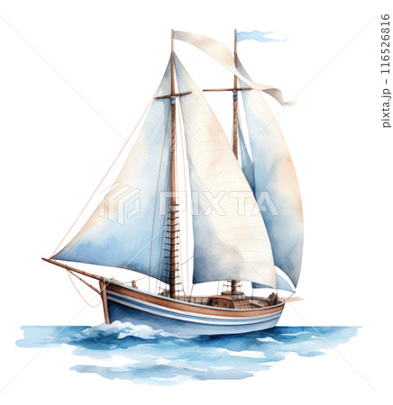 水彩画 水彩 海 船のイラスト素材 - PIXTA