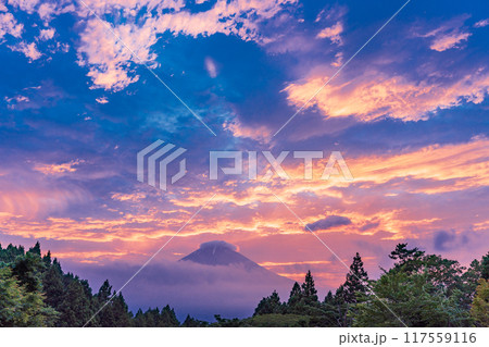 富士夕景　乙女峠より　パステル画 富士山 乙女峠 夕焼け 御殿場の写真素材 - PIXTA