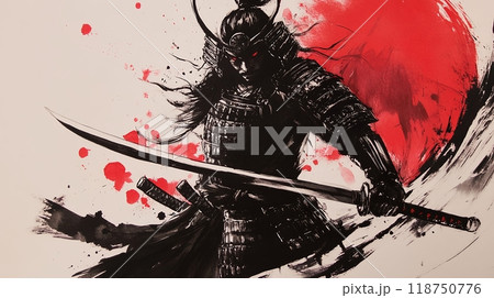 水墨画 騎馬武士 額装済み 水墨画 騎馬武士 額装済み