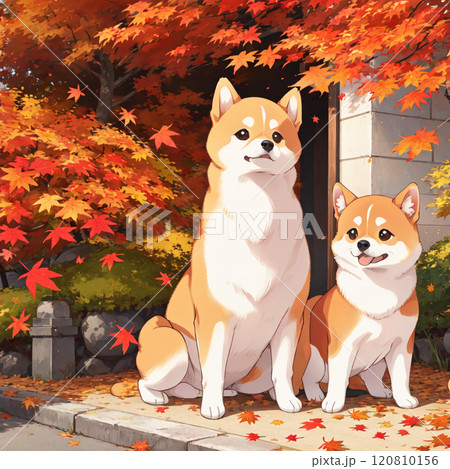 動物 犬 秋 紅葉のイラスト素材 - PIXTA