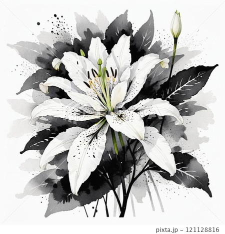 ユリの花 水墨画 額装済み ユリの花 水墨画 額装済み - メルカリ
