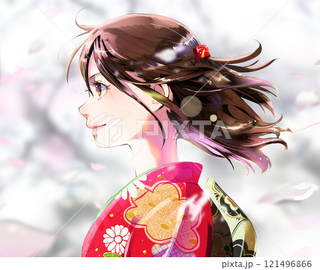 和風 掛け軸 女性の横顔 横向き 白い 黒の模様 浴衣の女性のイラスト素材 [79010459] - PIXTA