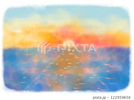 水彩画 水彩 夕日 海のイラスト素材 - PIXTA
