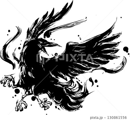 カラス 鳥 水墨画 墨絵の写真素材 - PIXTA