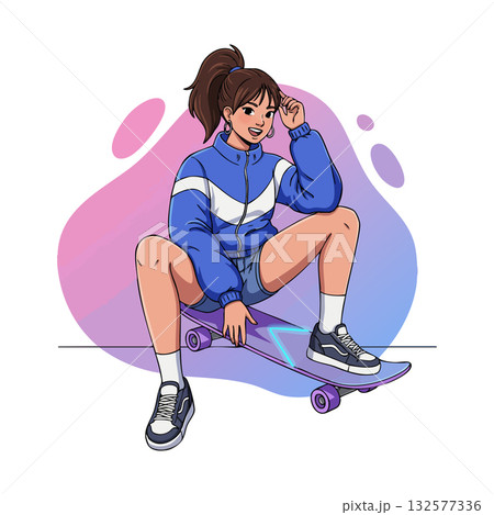 スケボー スケートボード 女性 ベクターのイラスト素材 - PIXTA