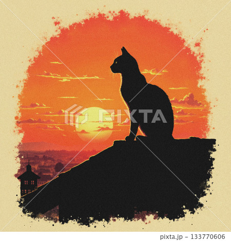 猫 夕焼け シルエット ねこのイラスト素材 - PIXTA