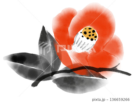 椿 墨絵 水墨画 花の写真素材 - PIXTA