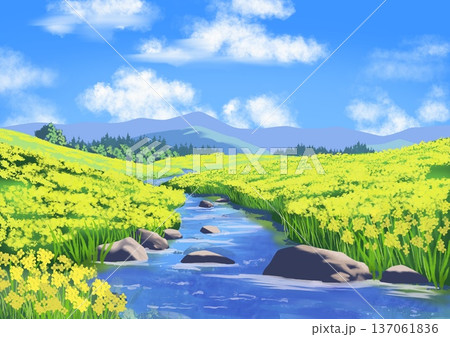 川 山 風景 水彩の写真素材 - PIXTA