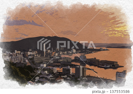 日本画の夕日の写真素材 - PIXTA